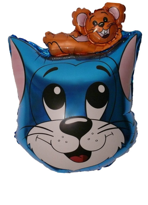 Шар Фигура, Кот с мышонком (синий) / Cat (в упаковке)