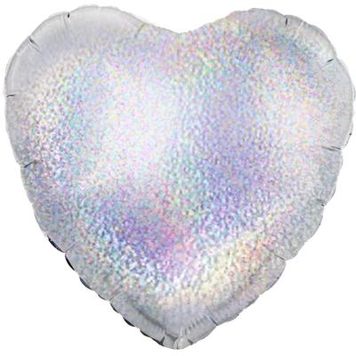 Шар Сердце, Серебро, Голография / Silver Glitter Holographic (в упаковке)